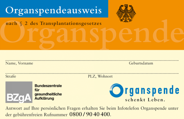 Organspendeausweis vorne